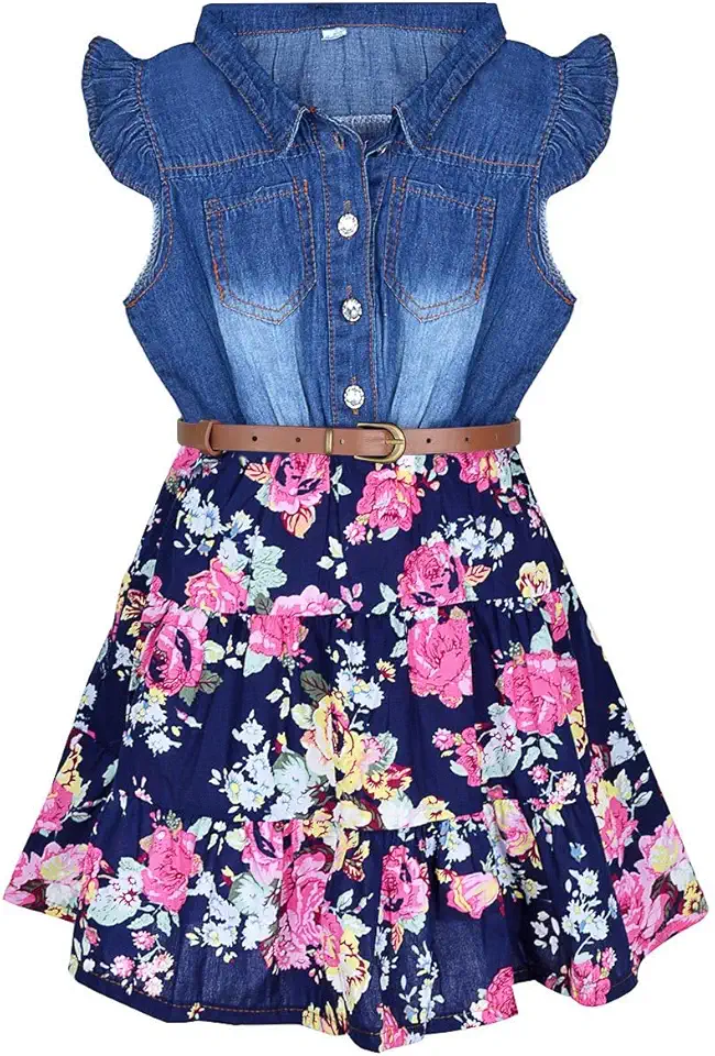 Kids Spotlight: YJ.GWL Western Dress Girls, Denim Tops Flower Girl Dress, Princess Dresses for Girls, Party Dresses for Girls 3-14 Years